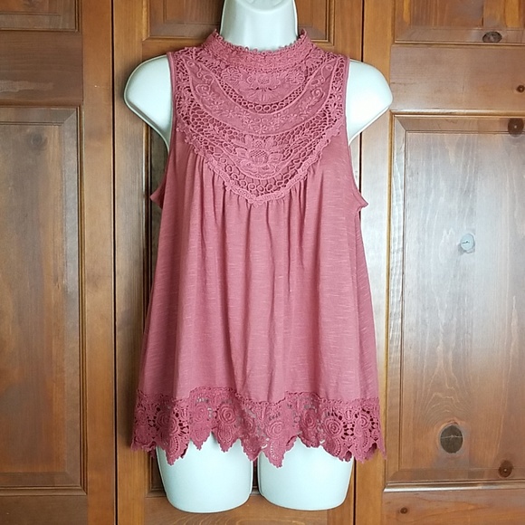 Xhilaration Tops - 💕 Xhilaration Lace Trim High Neck Tank